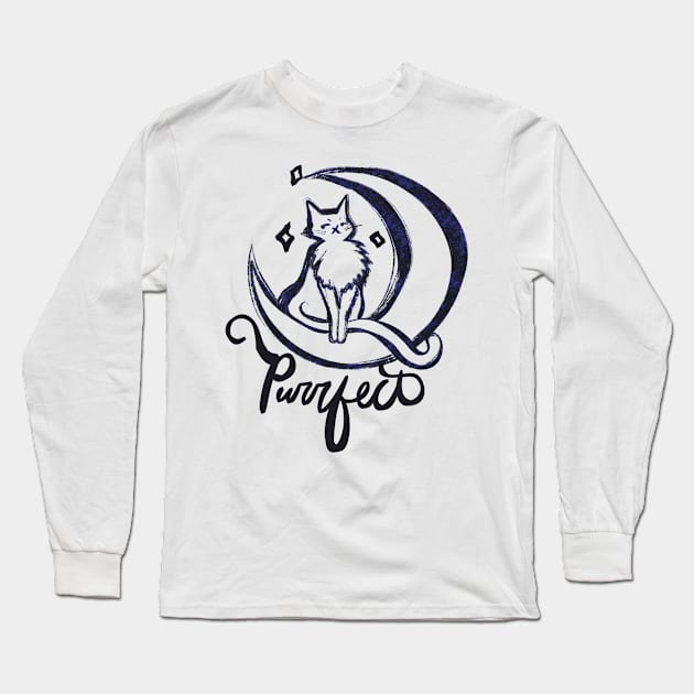 Purrfect Cat On Moon Looking Sure Of Itself Long Sleeve T-Shirt by bubbsnugg